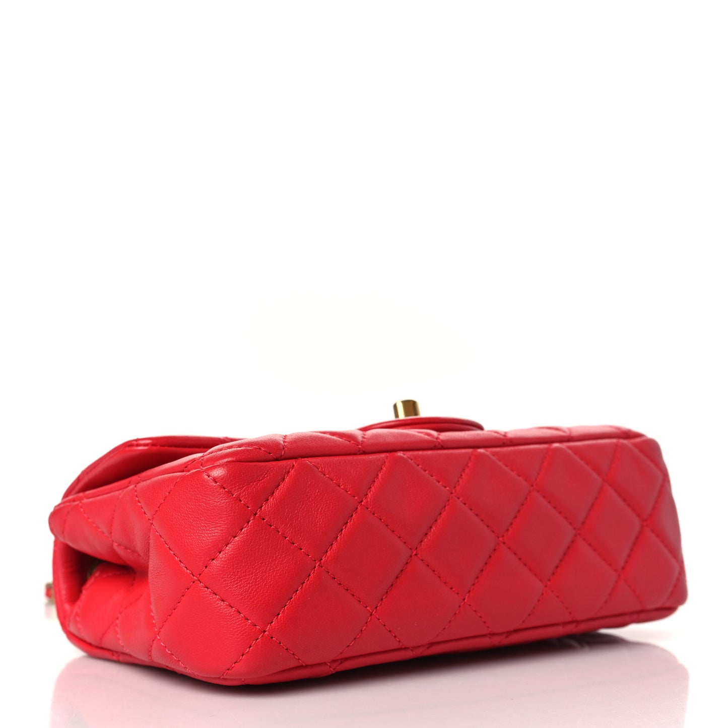 Lambskin Quilted Mini Rectangular Pearl Crush Flap Red