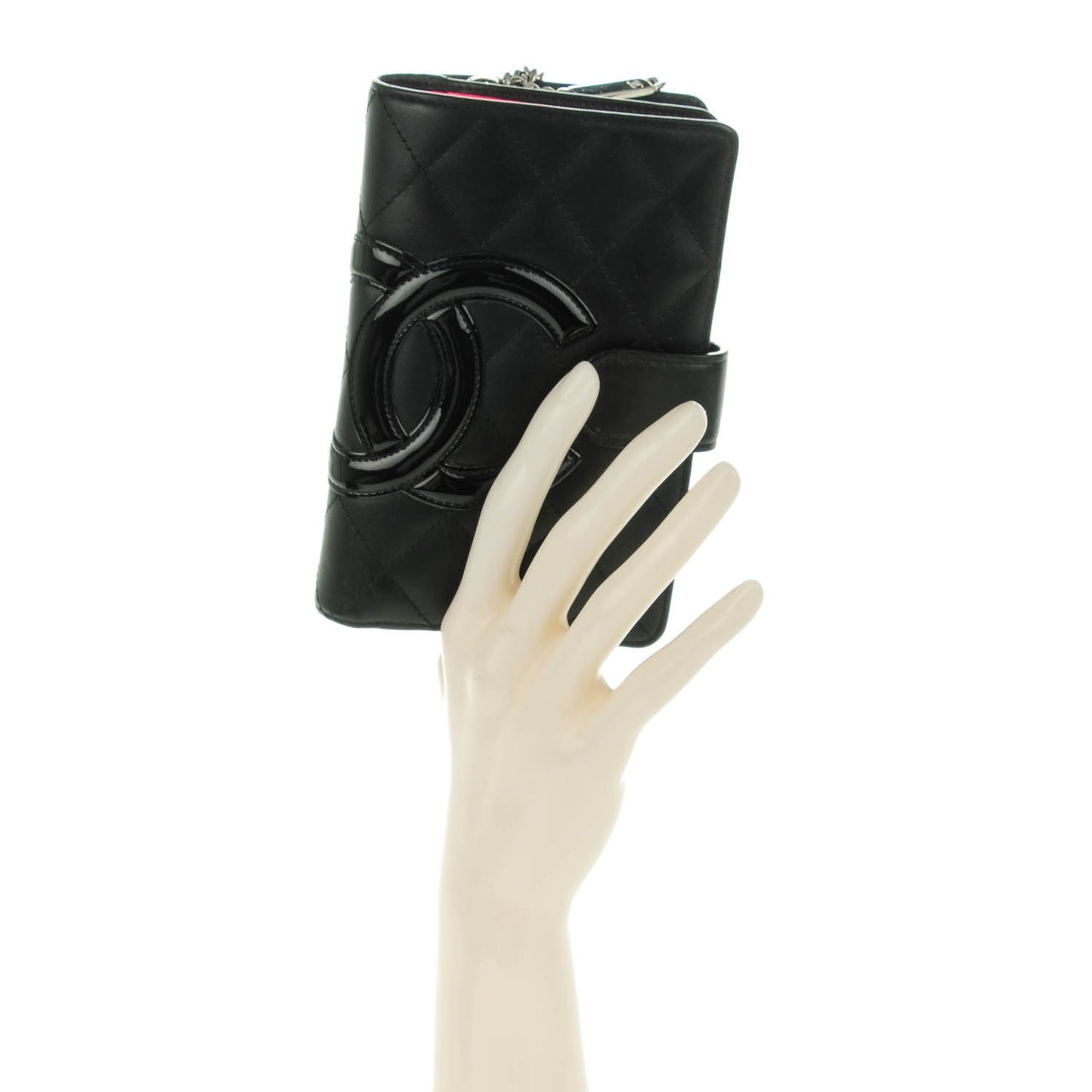 Calfskin Quilted Cambon Zipped Pocket Wallet Black