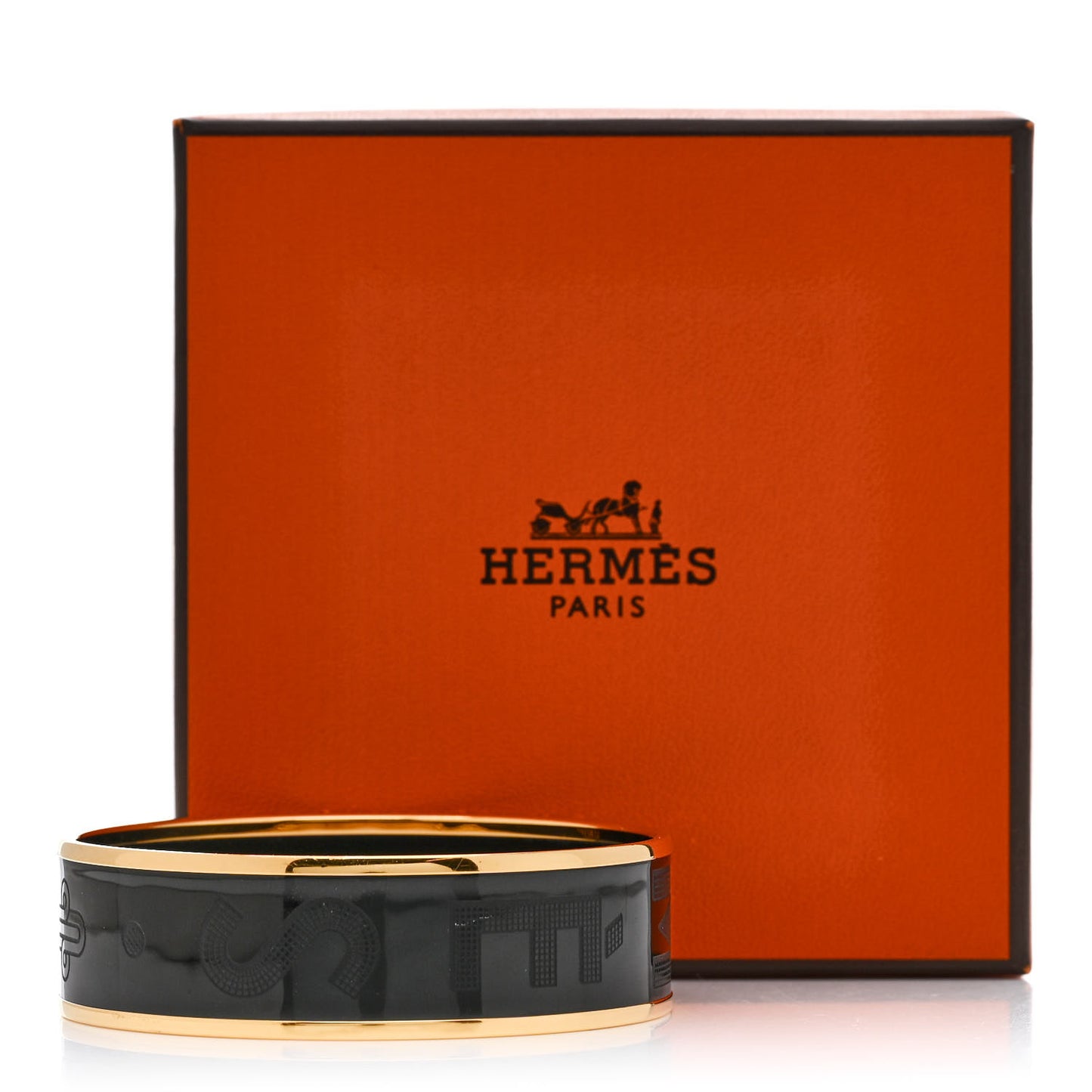Enamel Wide Printed Sellier Bracelet 65 Black