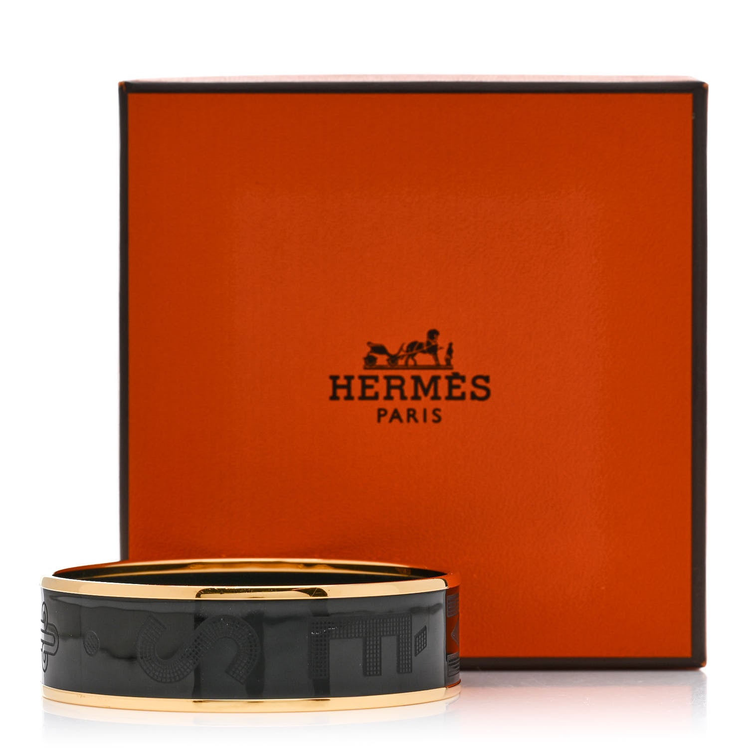 Hermes Enamel Wide Printed Sellier Bracelet 65 Black 6 of 6