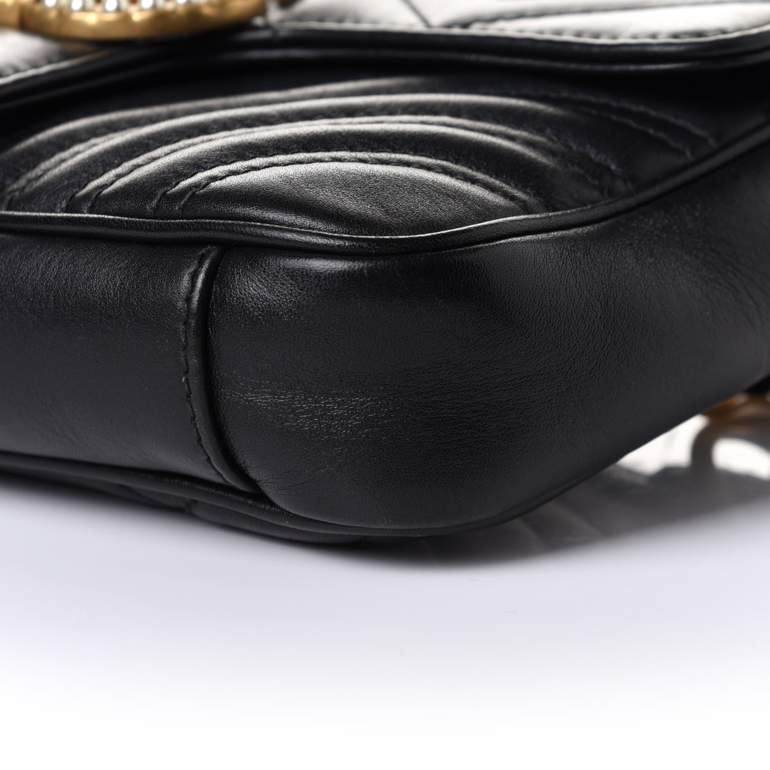 Gucci Calfskin Matelasse Pearly GG Marmont Chain Belt Bag Black 11 of 11