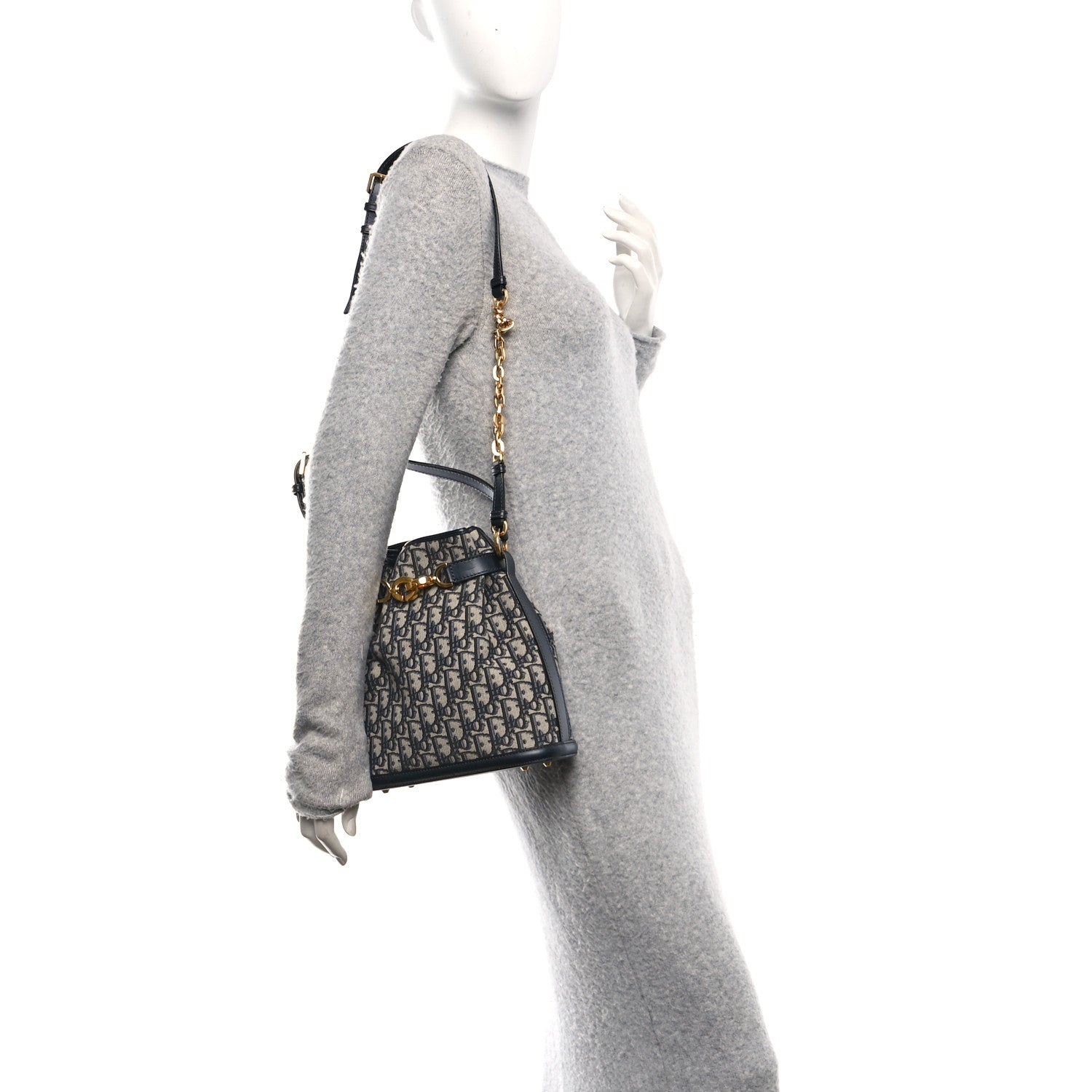 Christian Dior Oblique Calfskin Medium C'est Dior Bucket Bag Blue 2 of 12