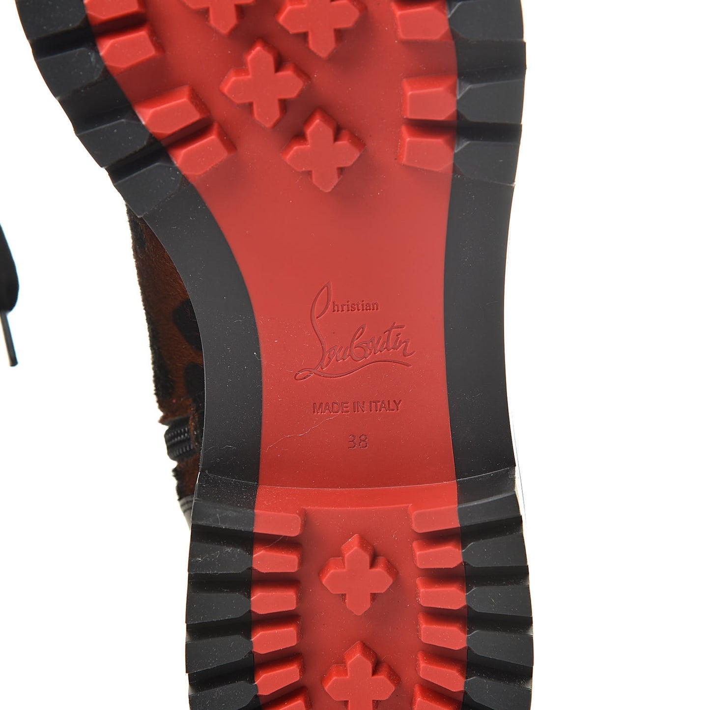 Calfskin Pony Fox Spikes TS Croc Flat Boots 38 Black Roux