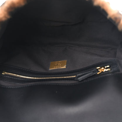 Fendi Shearling Vitello Dolce Macro FF 1974 Baguette Tobacco Black 5 of 11