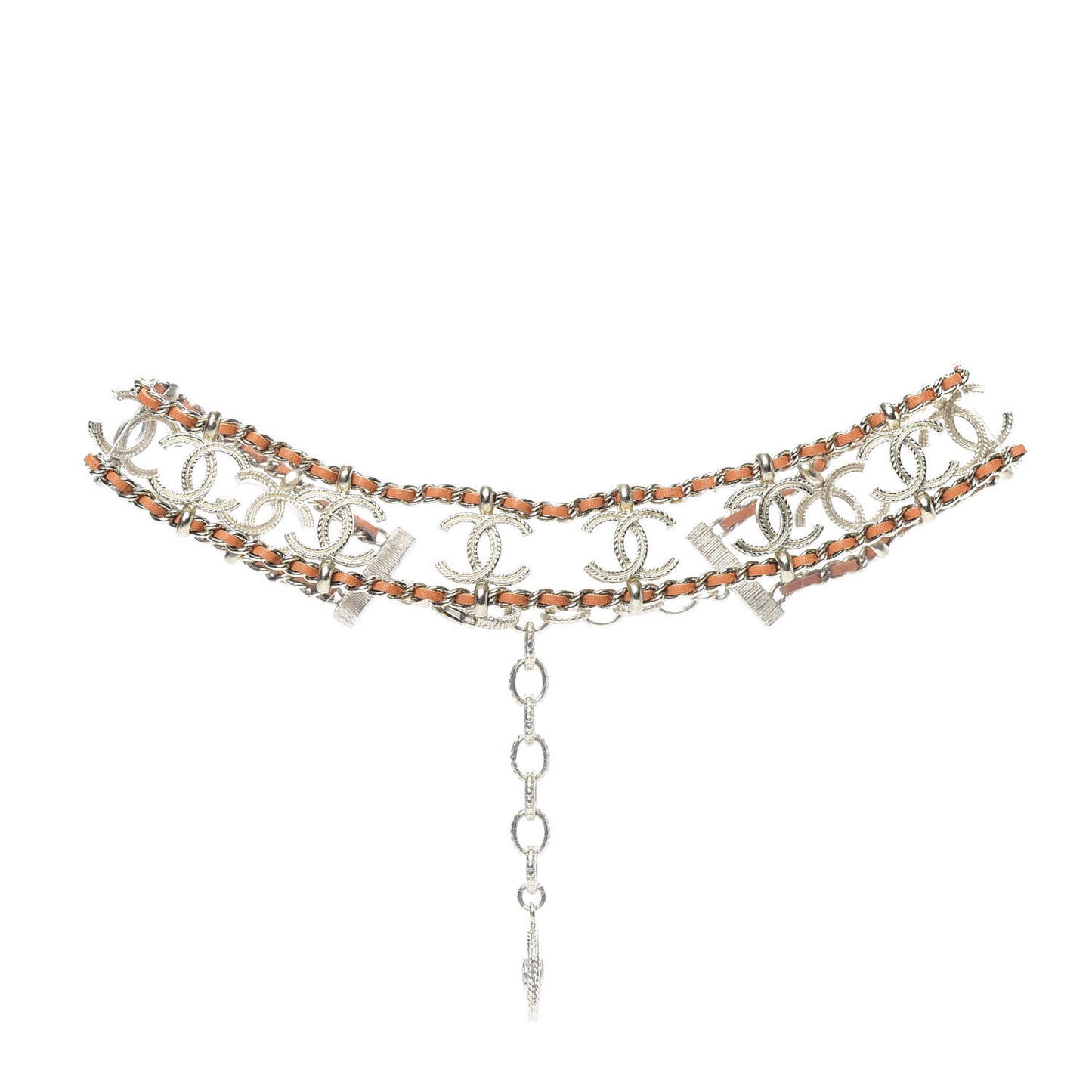 Metal Lambskin CC Chain Link Choker Necklace Gold Pink