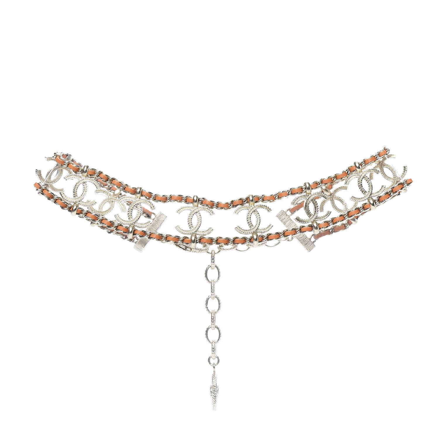 Chanel Metal Lambskin CC Chain Link Choker Necklace Gold Pink 1 of 3