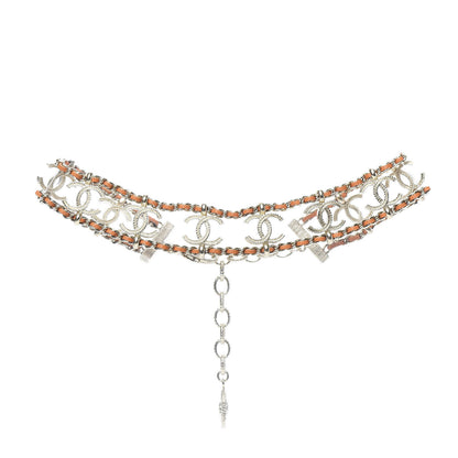 Chanel Metal Lambskin CC Chain Link Choker Necklace Gold Pink 1 of 3