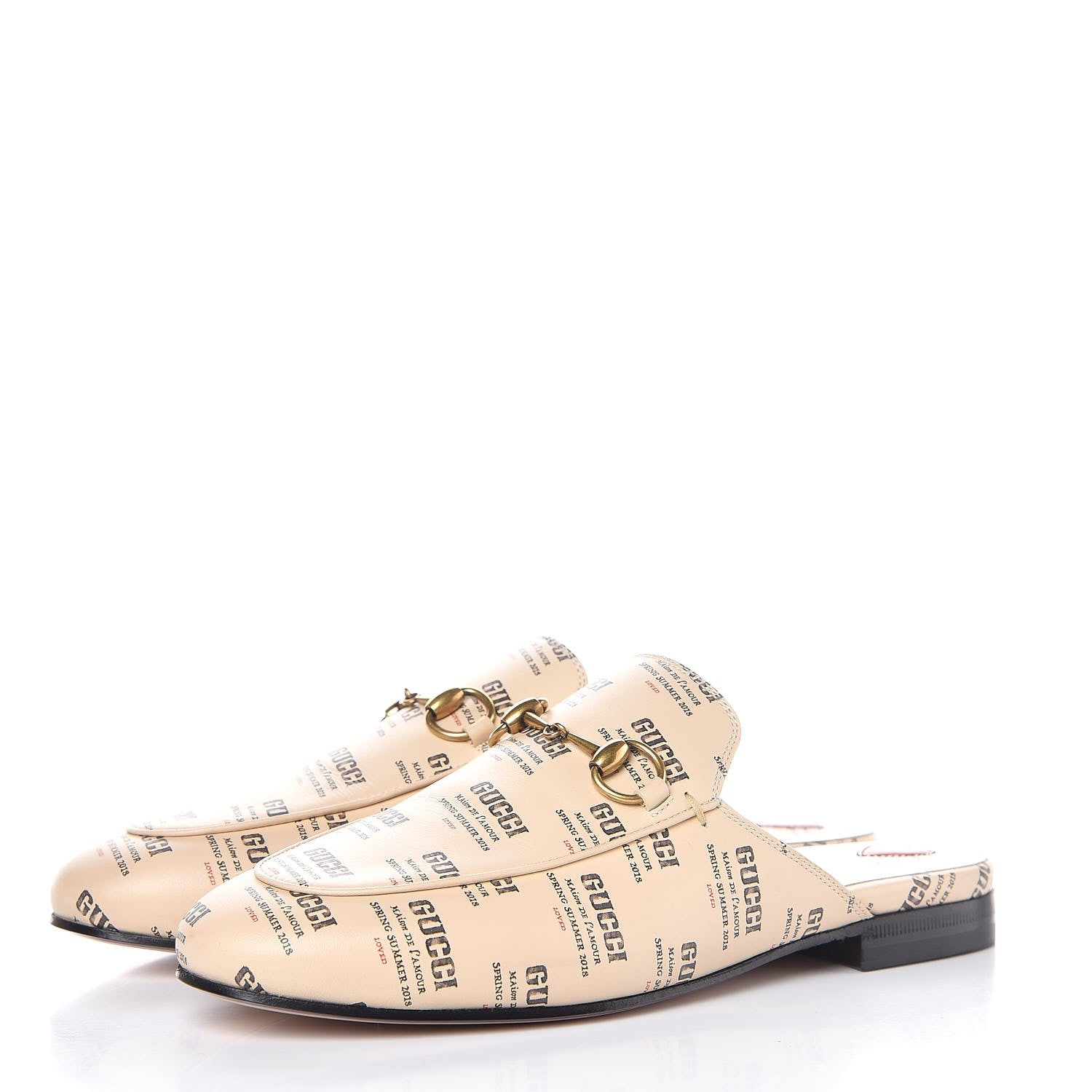 Gucci Calfskin Stamp Print Womens Princetown Slippers 36 Soy Black 3 of 9