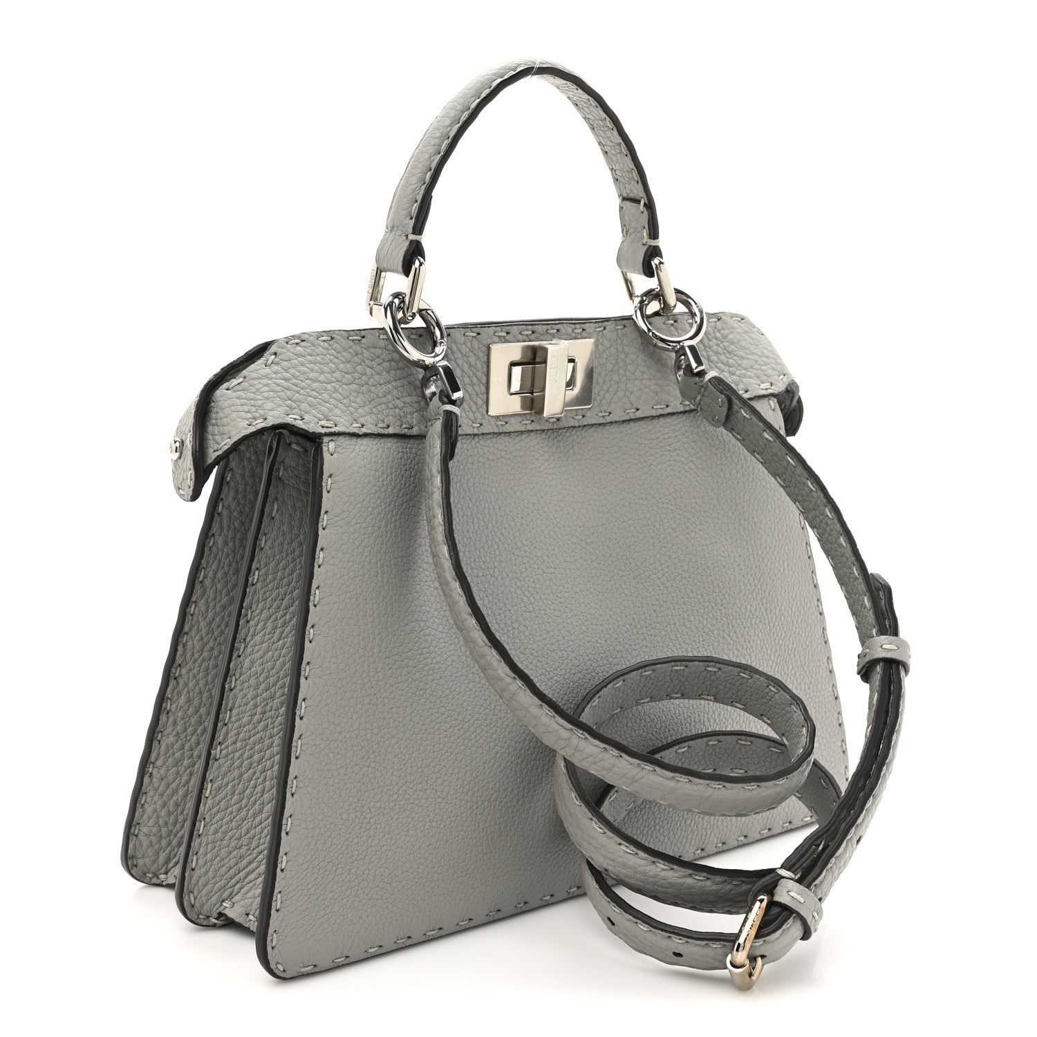 Fendi Cuoio Romano Selleria Bi-Color Small Peekaboo I SEE U Satchel Ghiaccio Asfalto 3 of 11