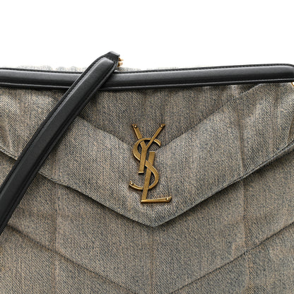 Saint Laurent Denim Quilted Medium Loulou Puffer Monogram Chain Satchel Rodeo Blue 8 of 11