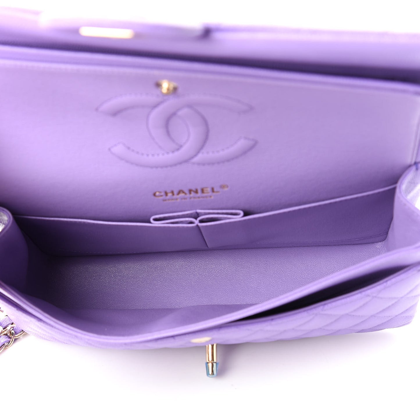 Caviar Quilted Medium Double Flap Purple