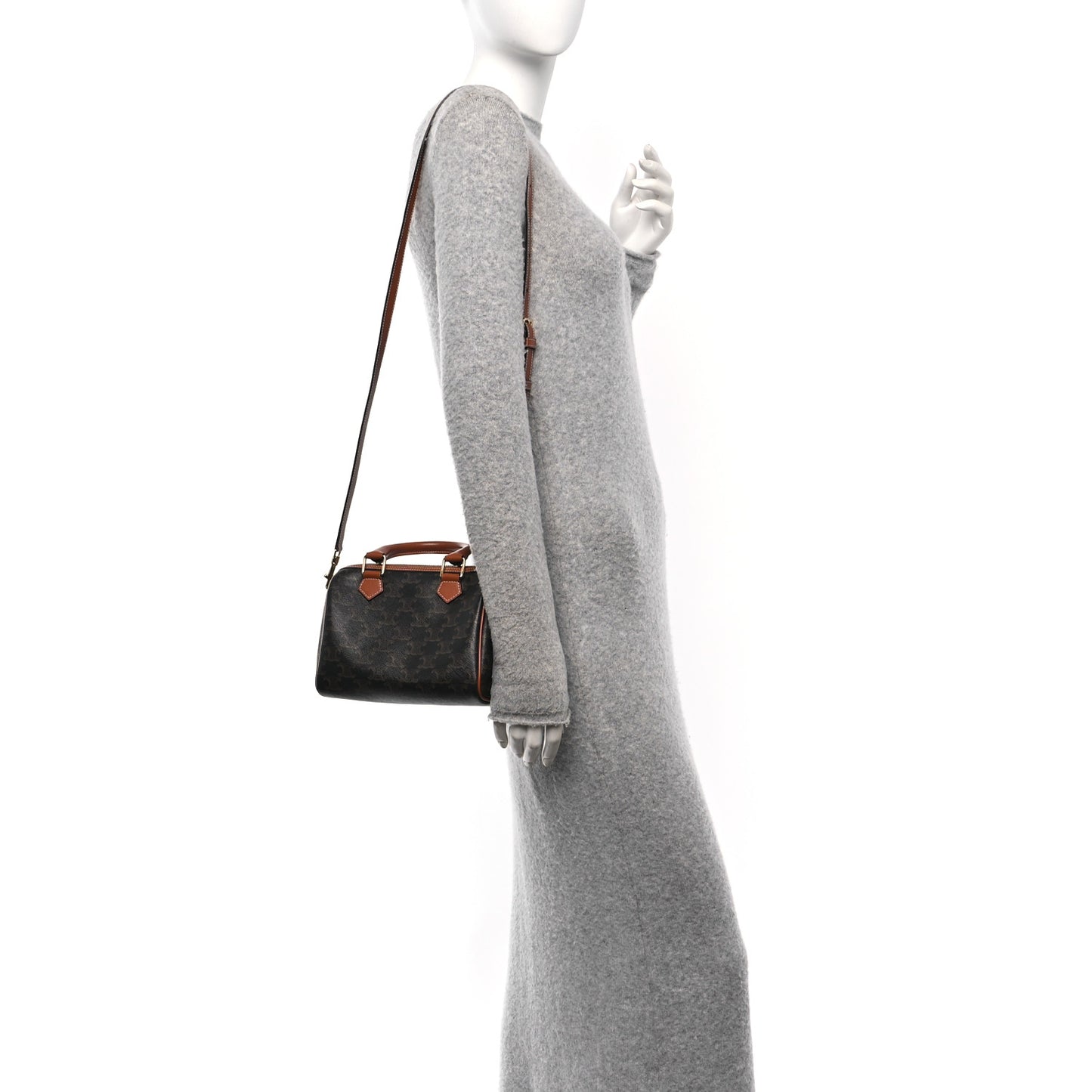 Triomphe Canvas Calfskin Small Boston Bag Tan