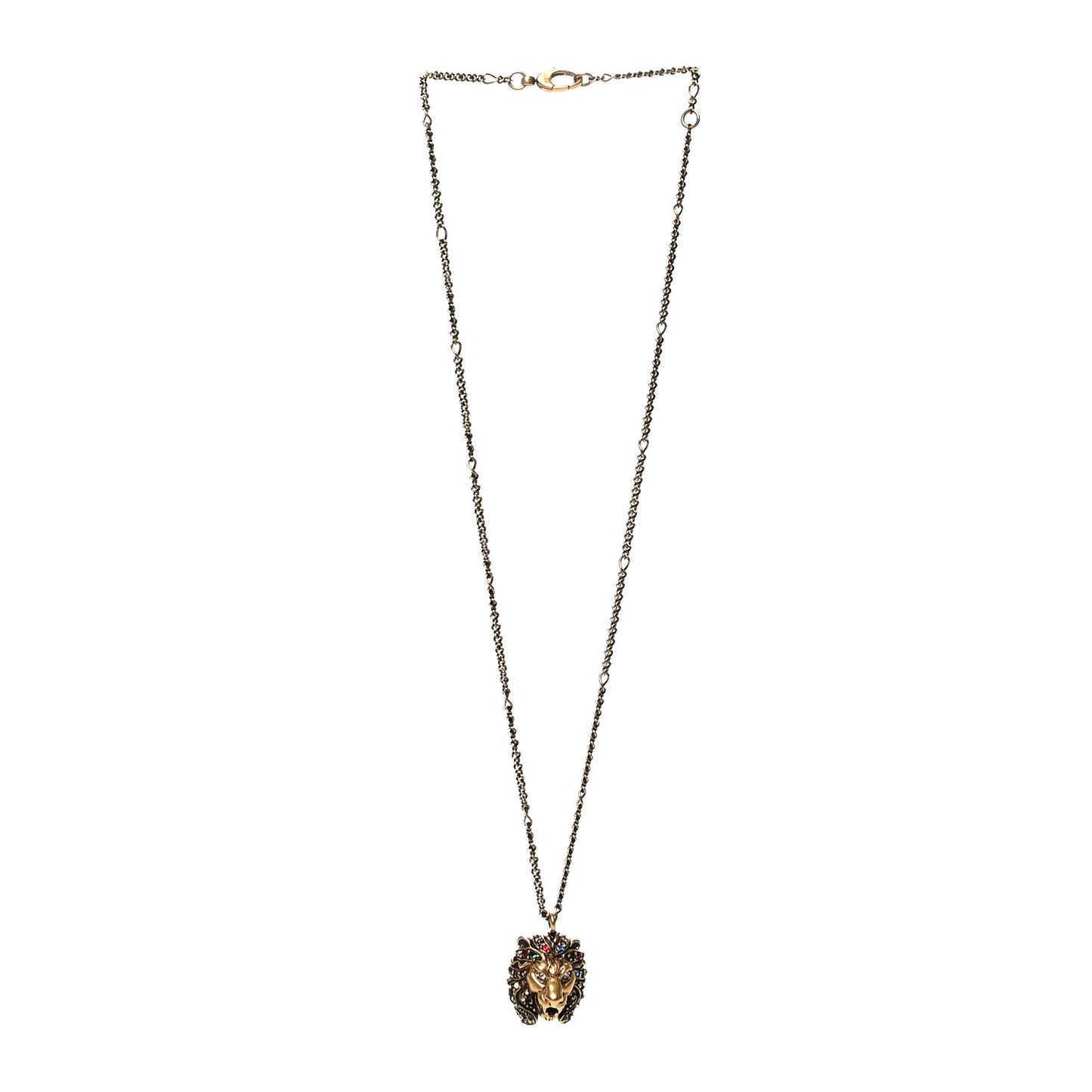 Metal Crystal Lion Head Necklace Aged Gold Multicolor