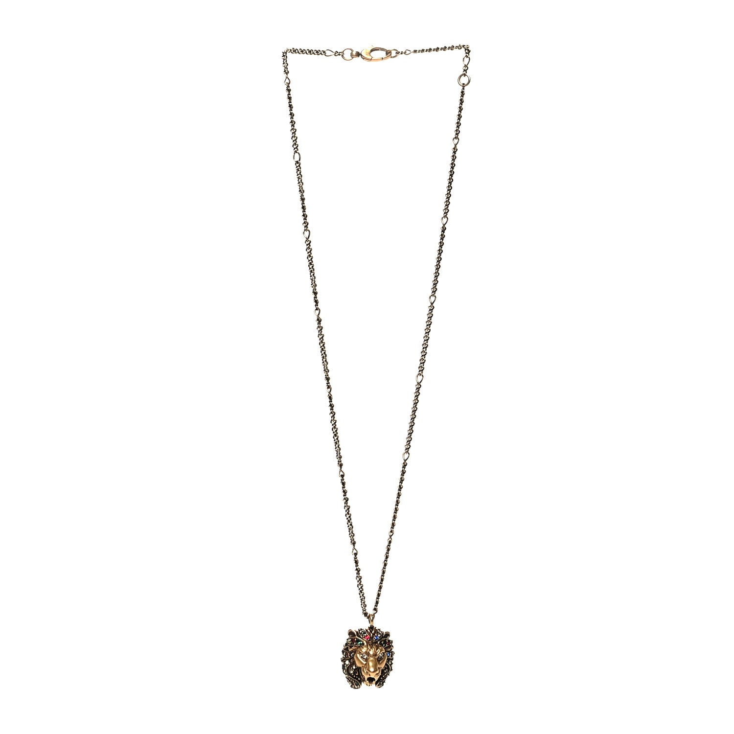 Gucci Metal Crystal Lion Head Necklace Aged Gold Multicolor 3 of 5