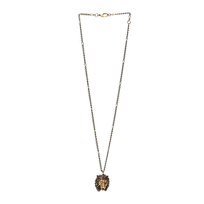 Gucci Metal Crystal Lion Head Necklace Aged Gold Multicolor 3 of 5