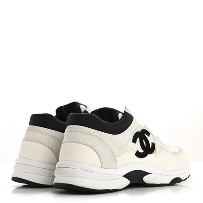 Chanel Mesh Suede Calfskin Grained Calfskin Womens CC Sneakers 38 White Black 5 of 14