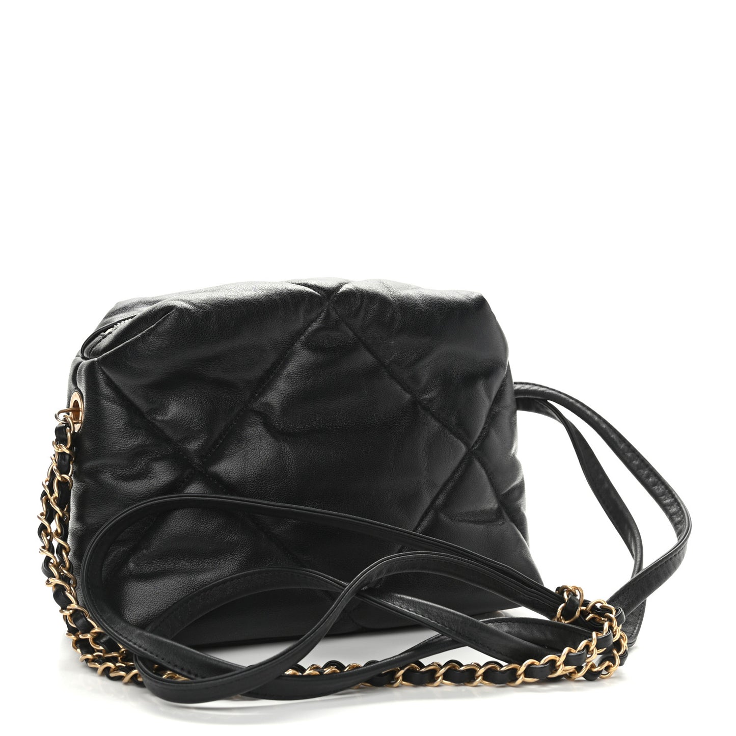 Lambskin Quilted Small Bowling Bag Black