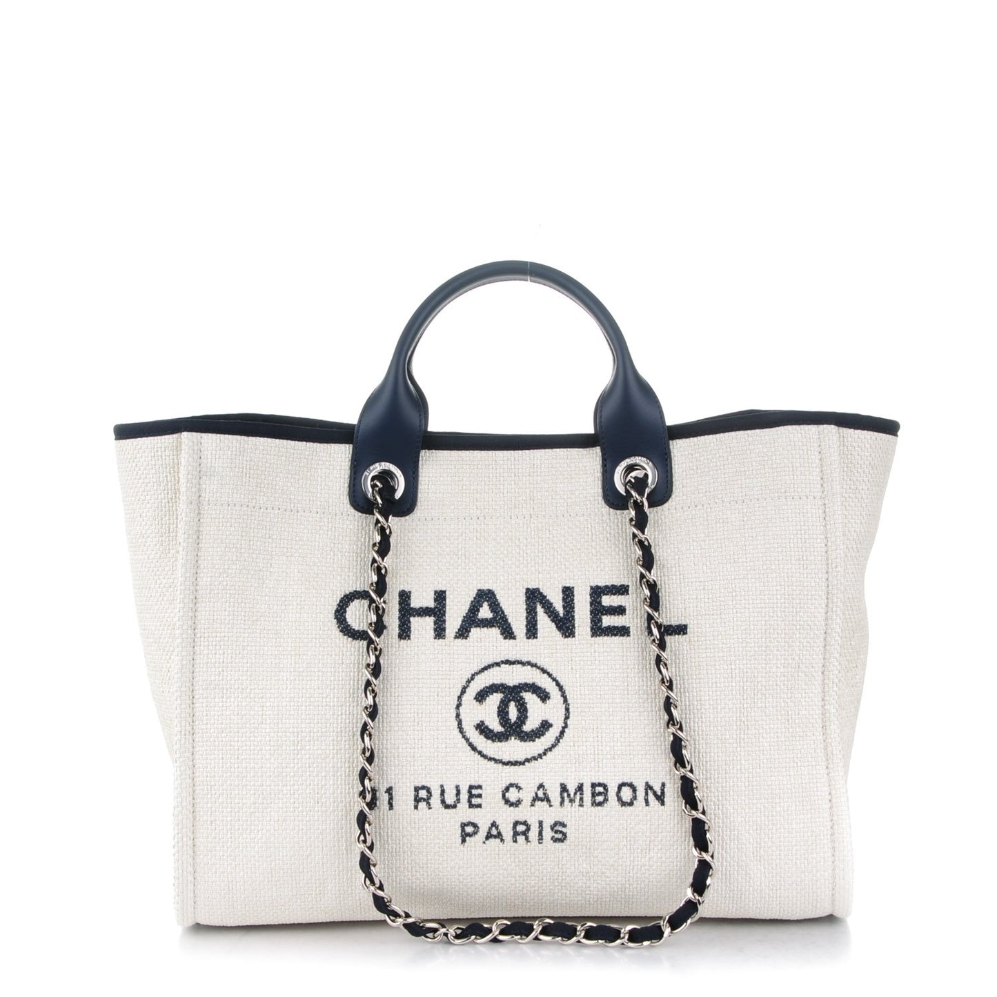 Canvas Large Deauville Tote White Navy