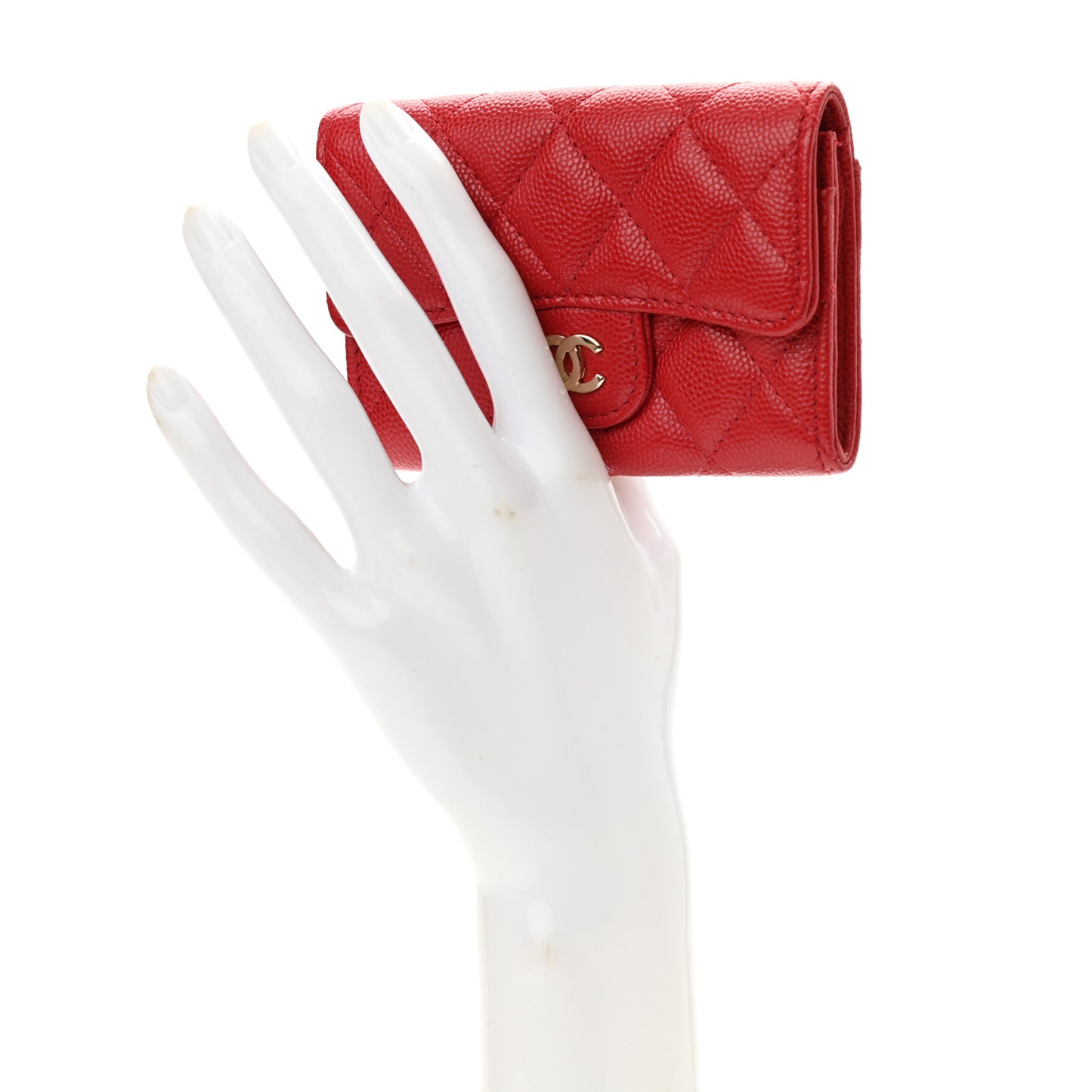 Caviar Quilted Flap Card Holder Wallet Red