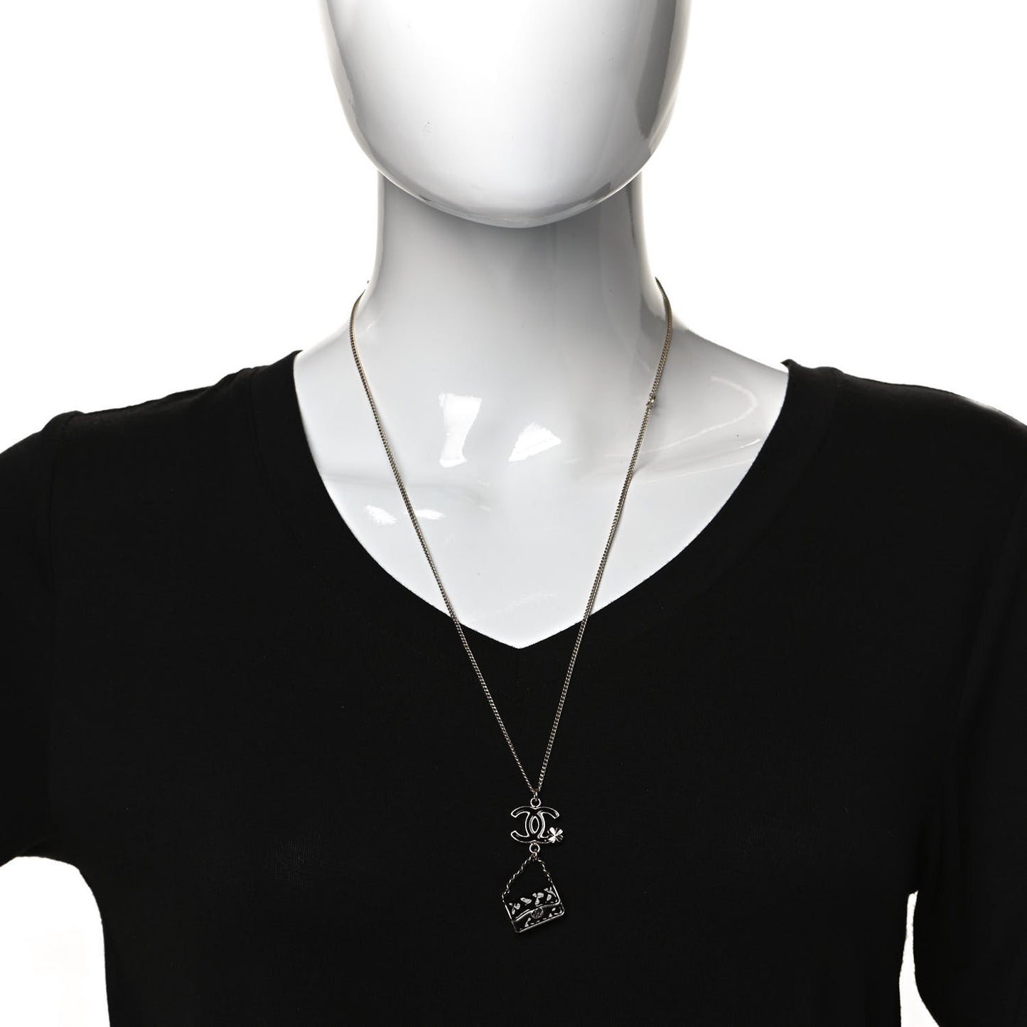 Enamel Charming Chic Classic Flap CC Charm Necklace Black