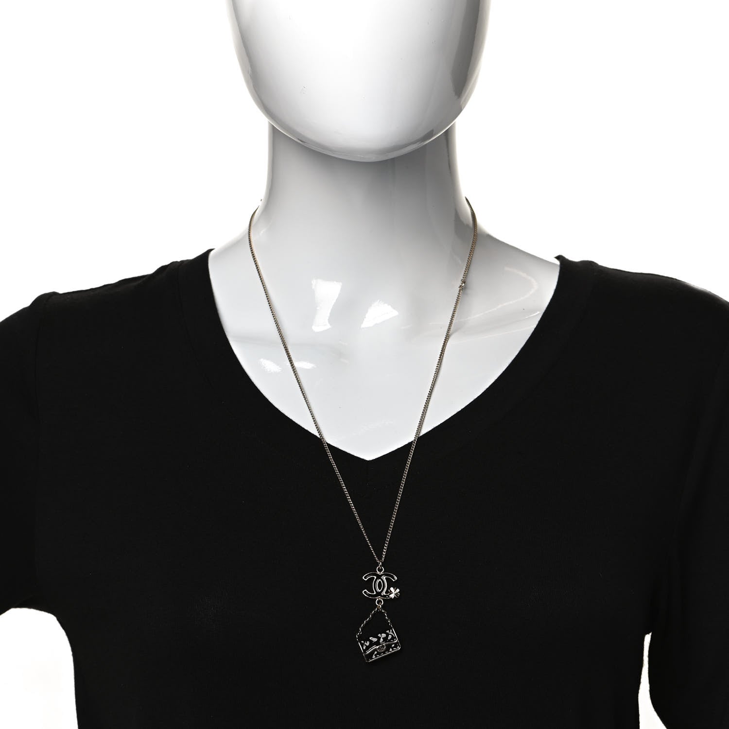 Chanel Enamel Charming Chic Classic Flap CC Charm Necklace Black 2 of 5