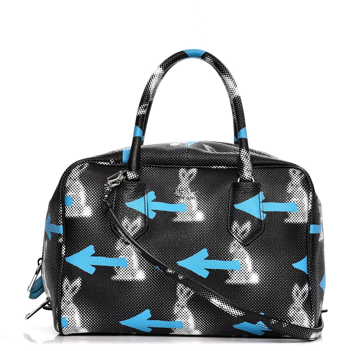 Vitello Daino Rabbit Print Inside Bag Black Azzurro