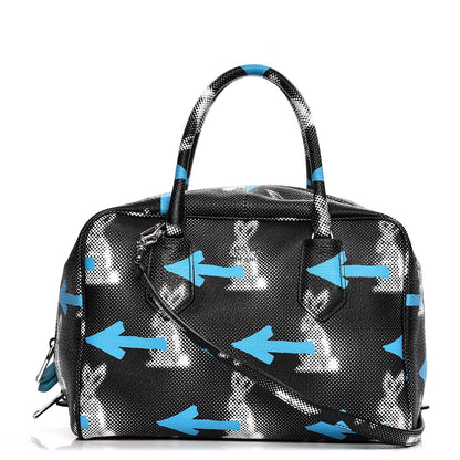 Prada Vitello Daino Rabbit Print Inside Bag Black Azzurro 1 of 7