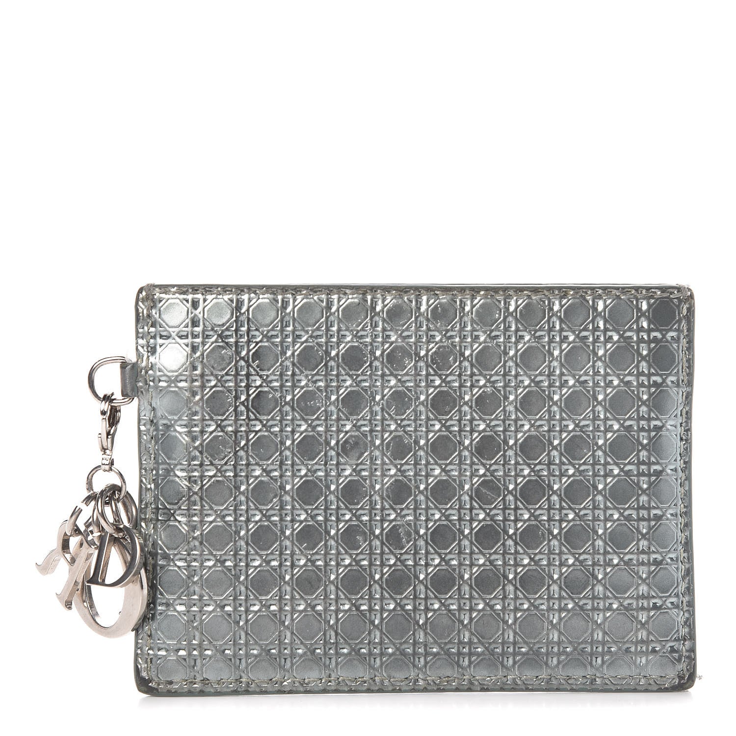Christian Dior Metallic Patent Micro-Cannage Lady Dior Card Holder Silver 1 of 11