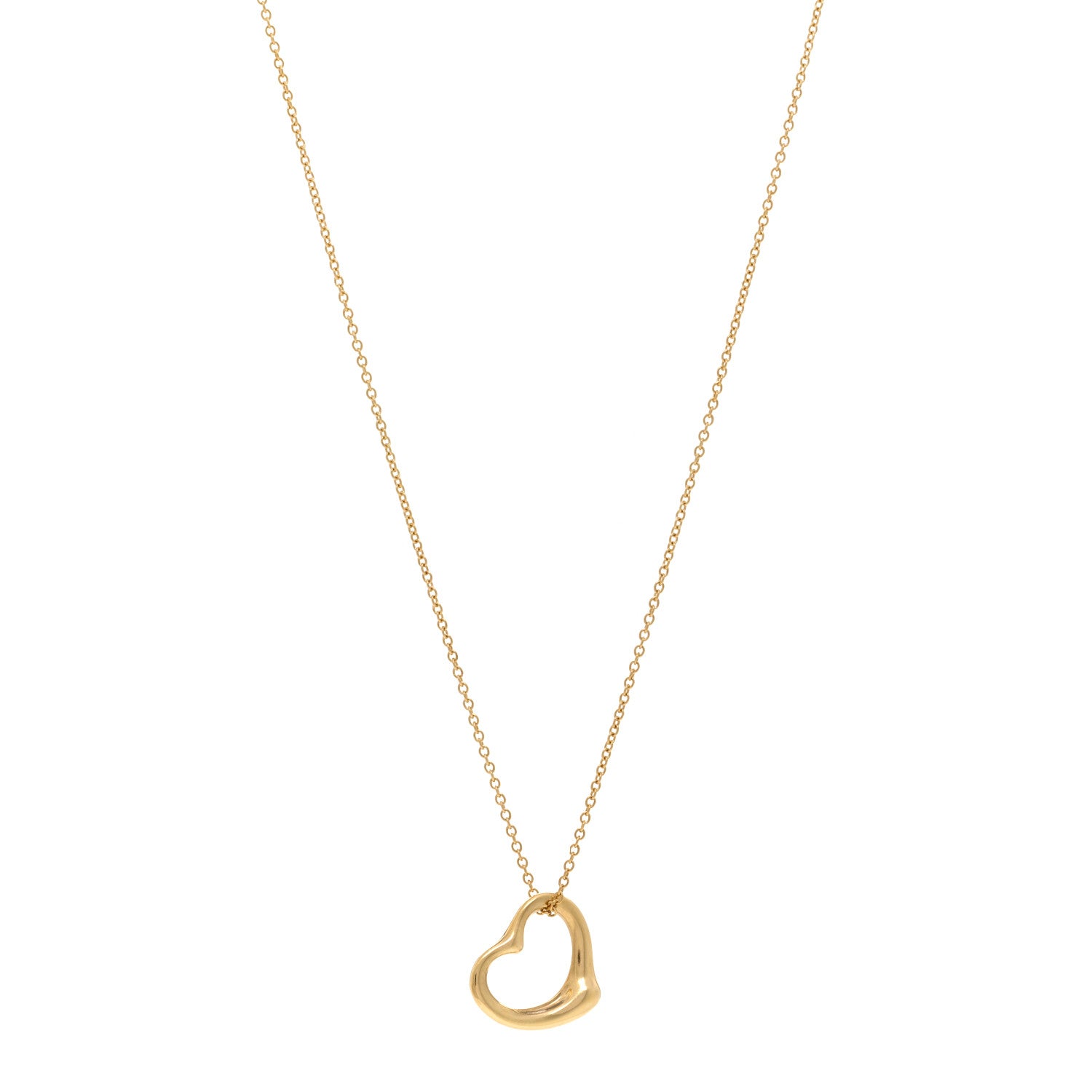 Tiffany 18K Yellow Gold 14mm Elsa Peretti Open Heart Pendant Necklace 1 of 4