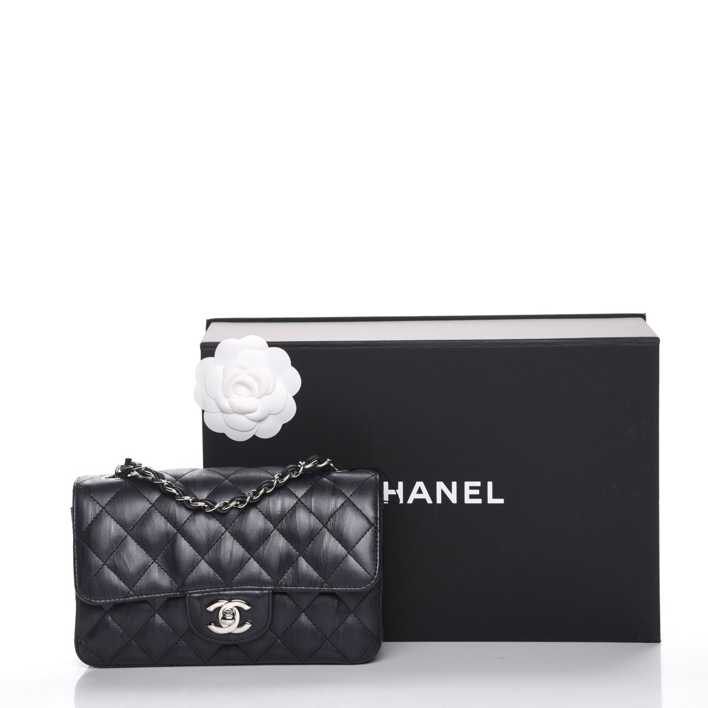Calfskin Quilted Mini Rectangular Flap Charcoal