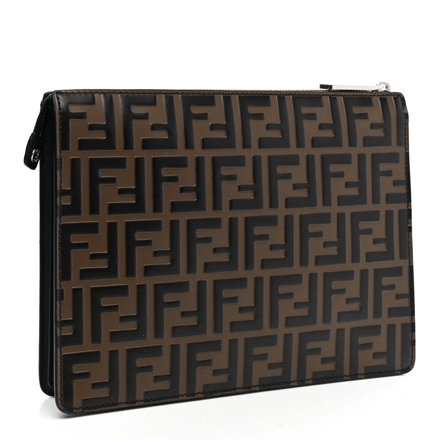 Vitello Grace F is Fendi Bi-Color FF 1974 Embossed Zip Pouch Maya Black