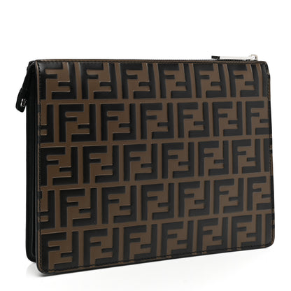 Fendi Vitello Grace F is Fendi Bi-Color FF 1974 Embossed Zip Pouch Maya Black 3 of 7