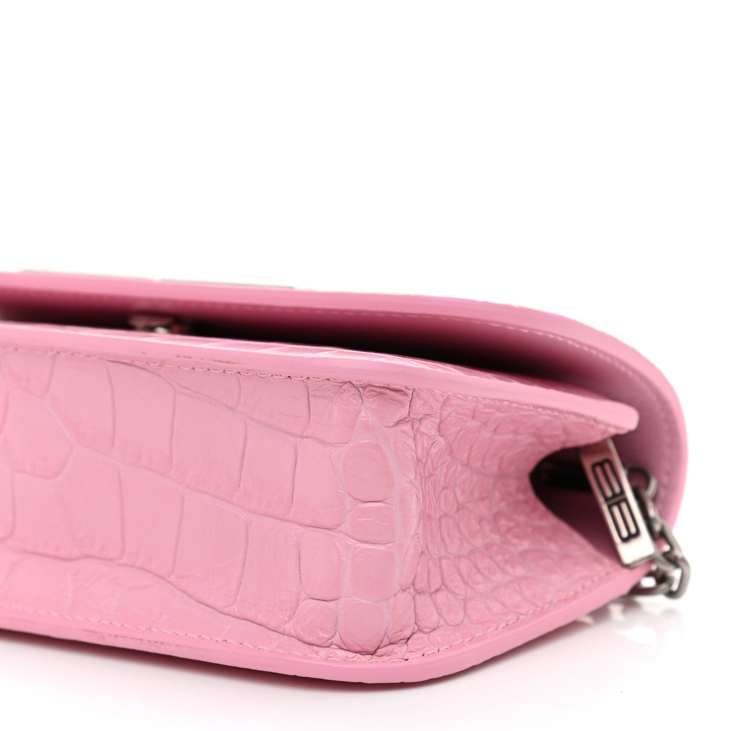 Balenciaga Extra Supple Calfskin Crocodile Embossed Gossip Wallet On Chain Candy Pink 8 of 8