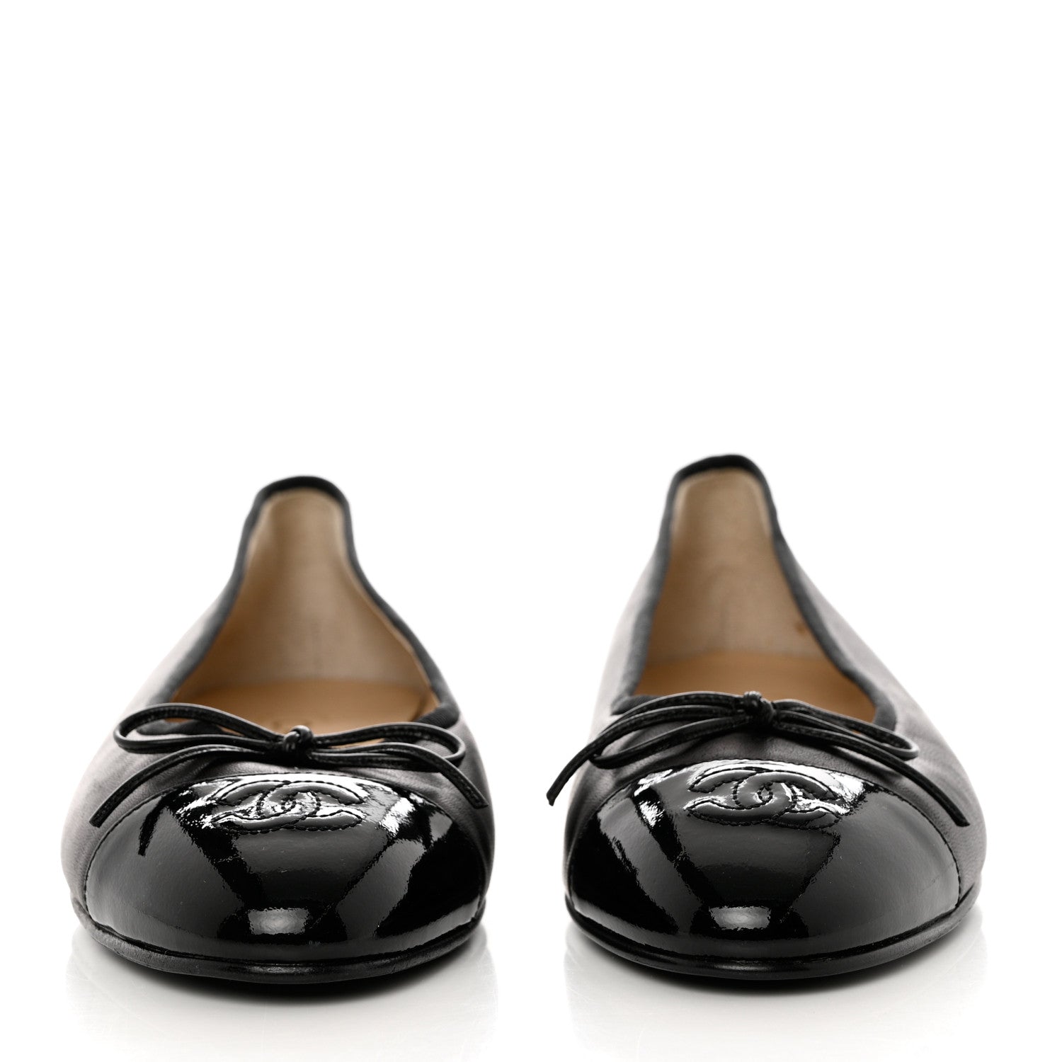Chanel Lambskin Patent Cap Toe CC Ballerina Flats 40 Black 2 of 12