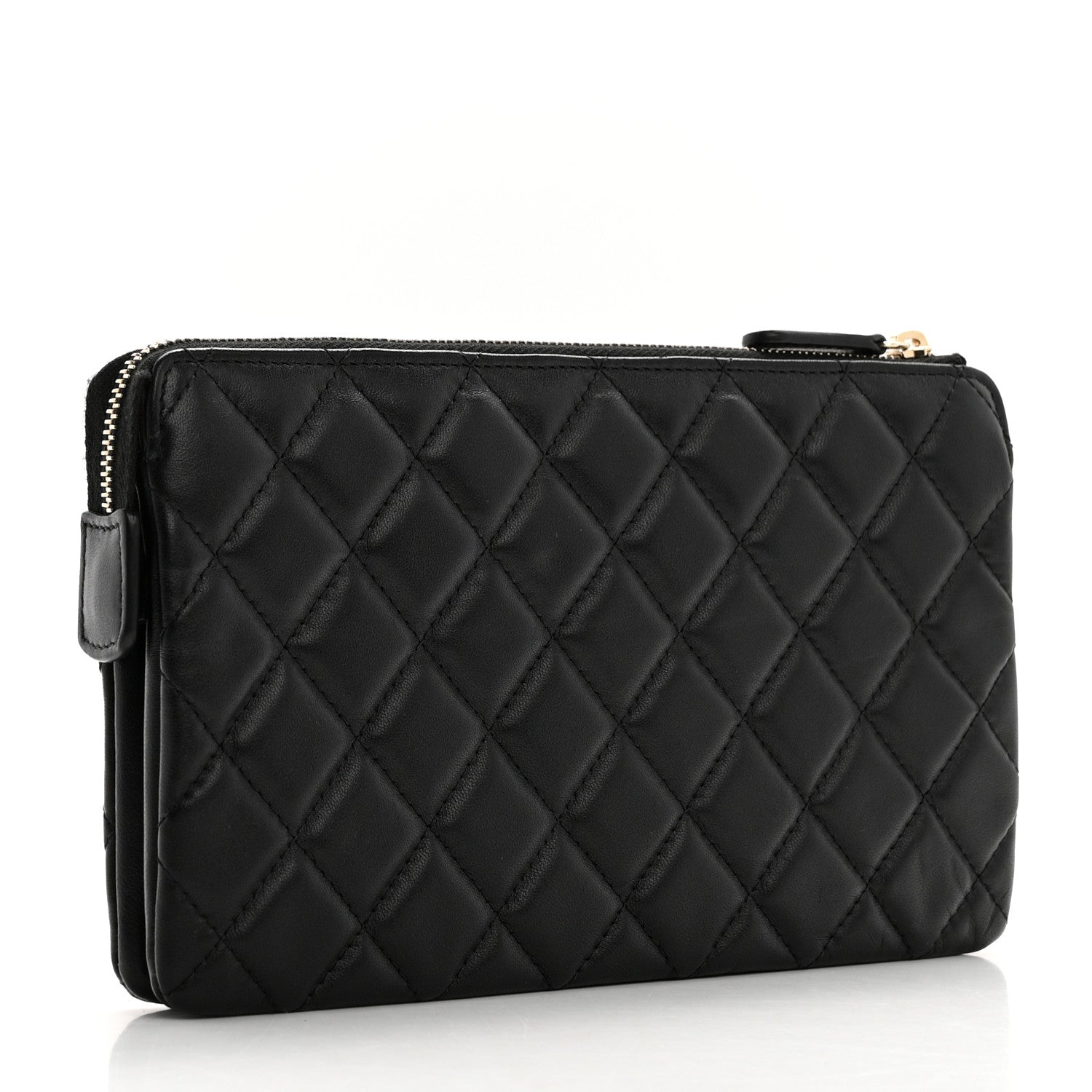 Chanel Lambskin Quilted Large Zipped Clutch Black 3 of 8
