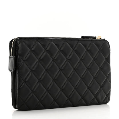 Chanel Lambskin Quilted Large Zipped Clutch Black 3 of 8
