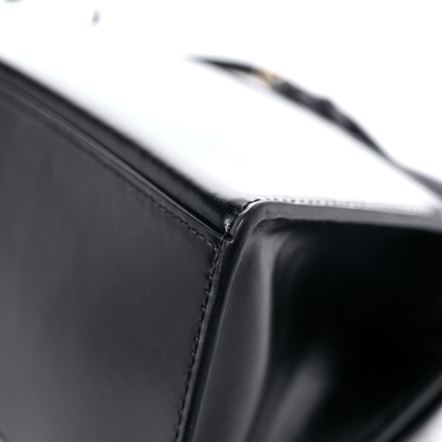 Shiny Box Calfskin Small Hourglass Top Handle Bag Black