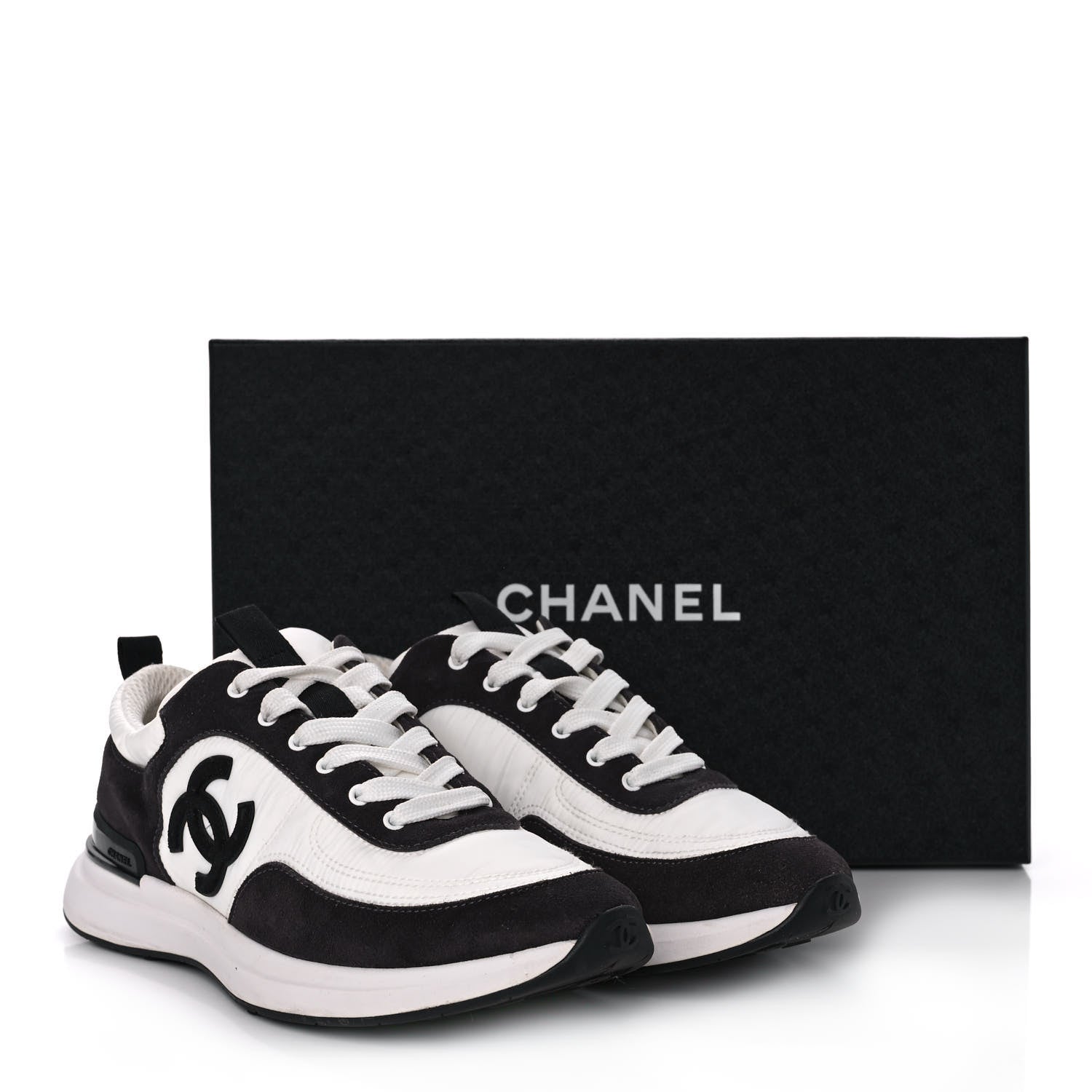 Chanel Nylon Suede Calfskin CC Sneakers 39 White Dark Grey 9 of 9