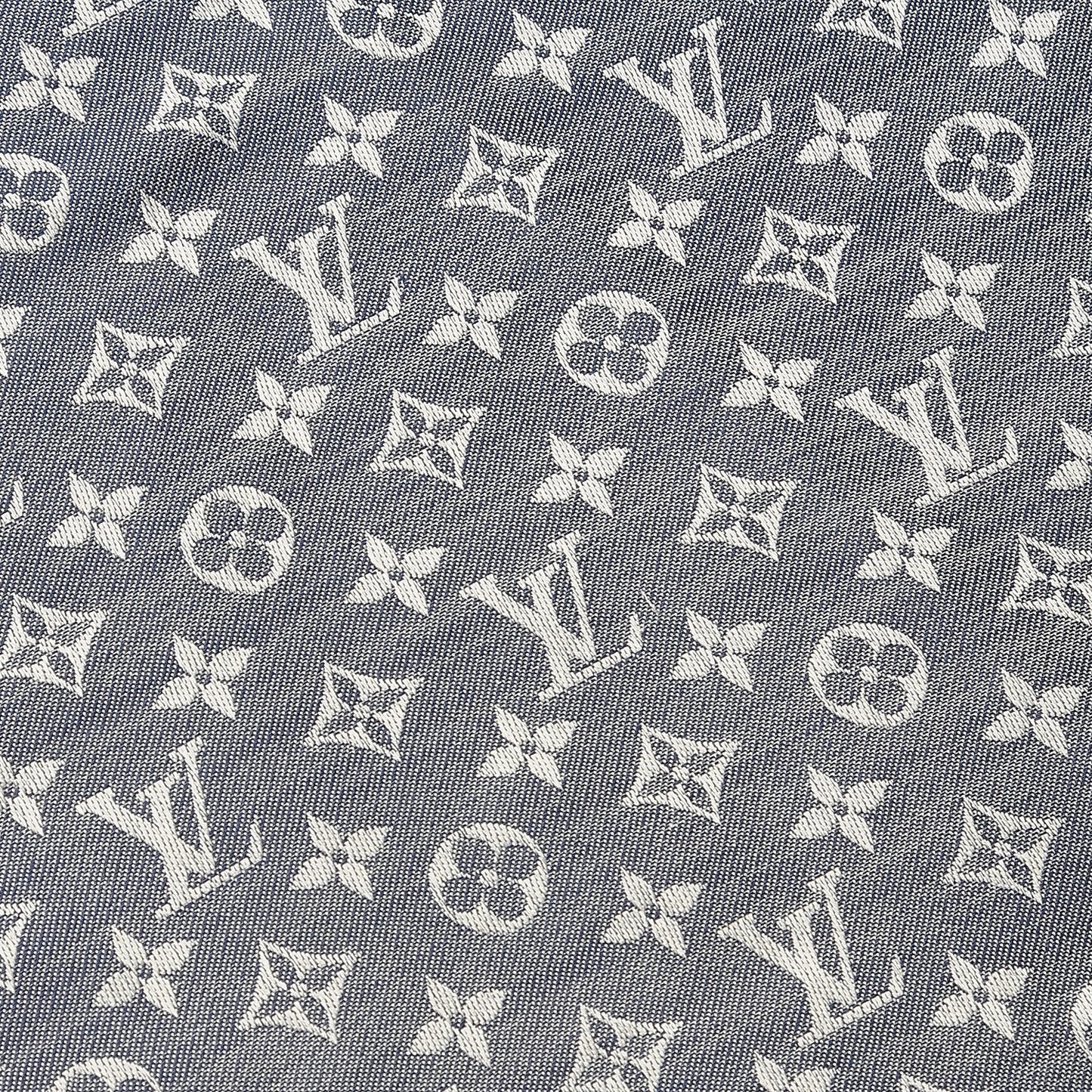 Wool Silk Monogram Denim Shawl Blue