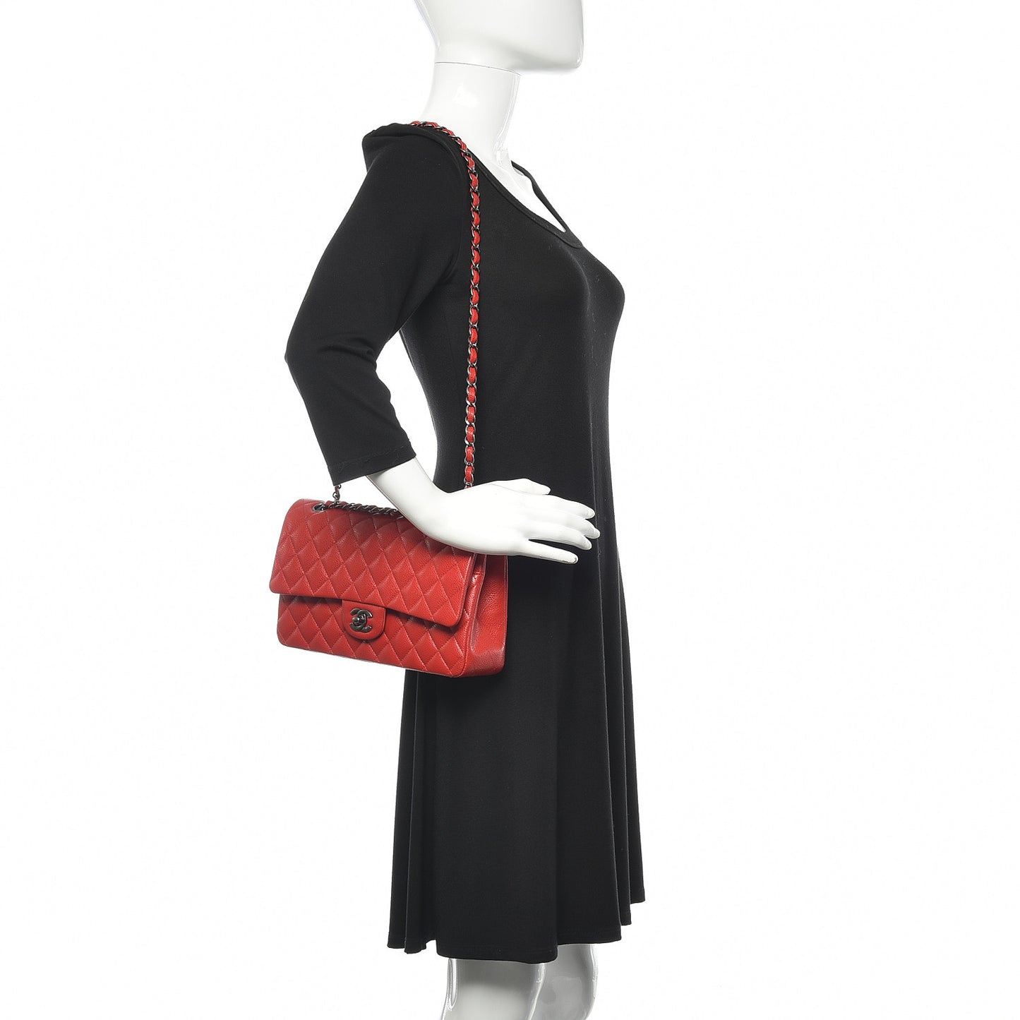 Caviar Quilted Medium Double Flap Red
