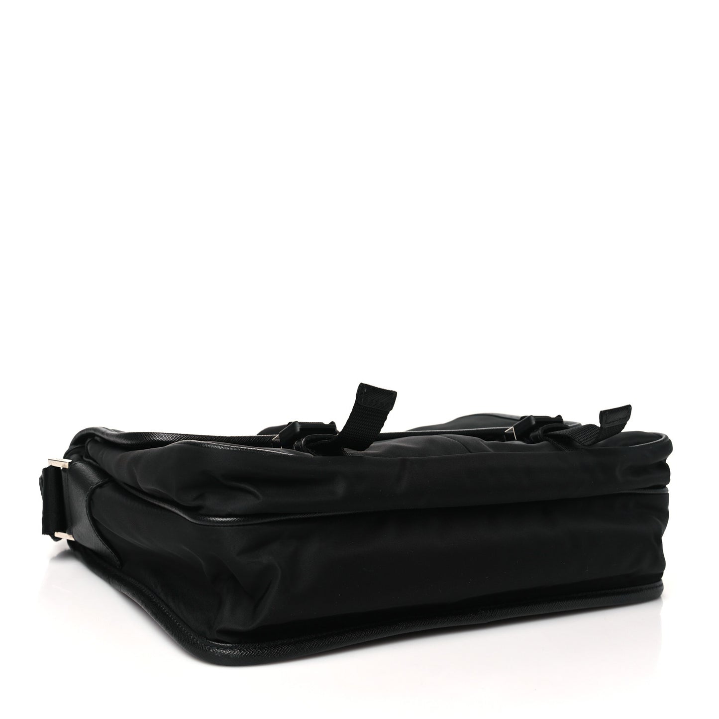 Tessuto Nylon Saffiano Large Double Snap Buckle Messenger Bag Black