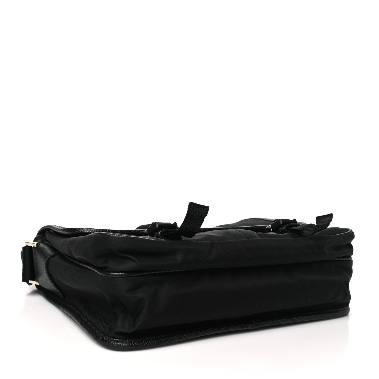 Prada Tessuto Nylon Saffiano Large Double Snap Buckle Messenger Bag Black 4 of 10
