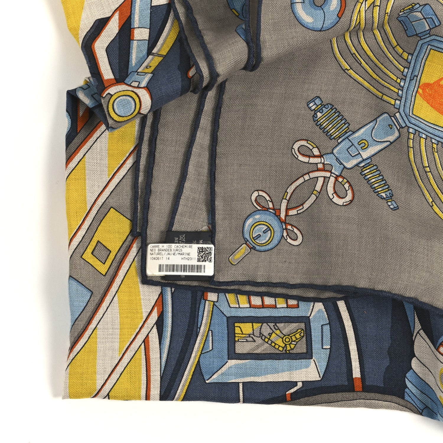 Hermes Silk Neo Brandebourgs Scarf 100 Naturel Jaune Marine