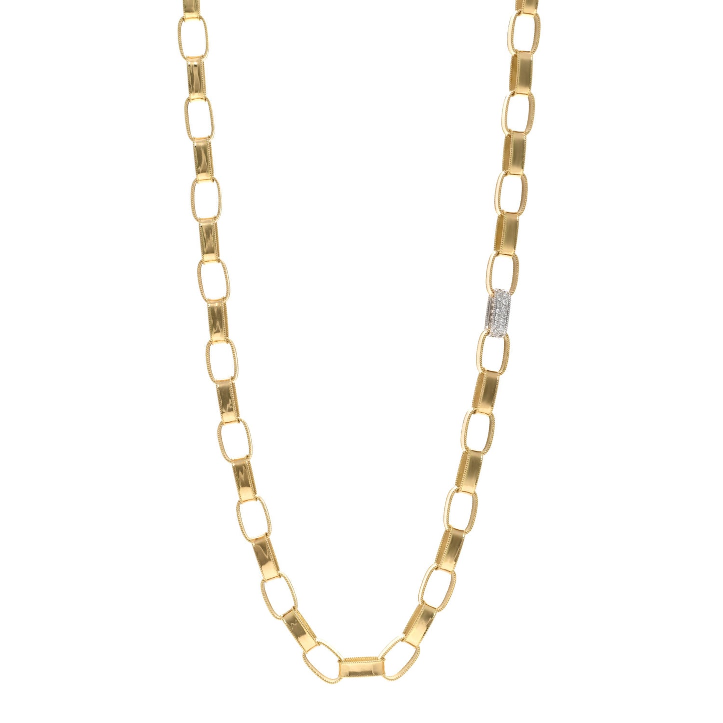 18K Yellow White Gold Diamond Link Pave Necklace