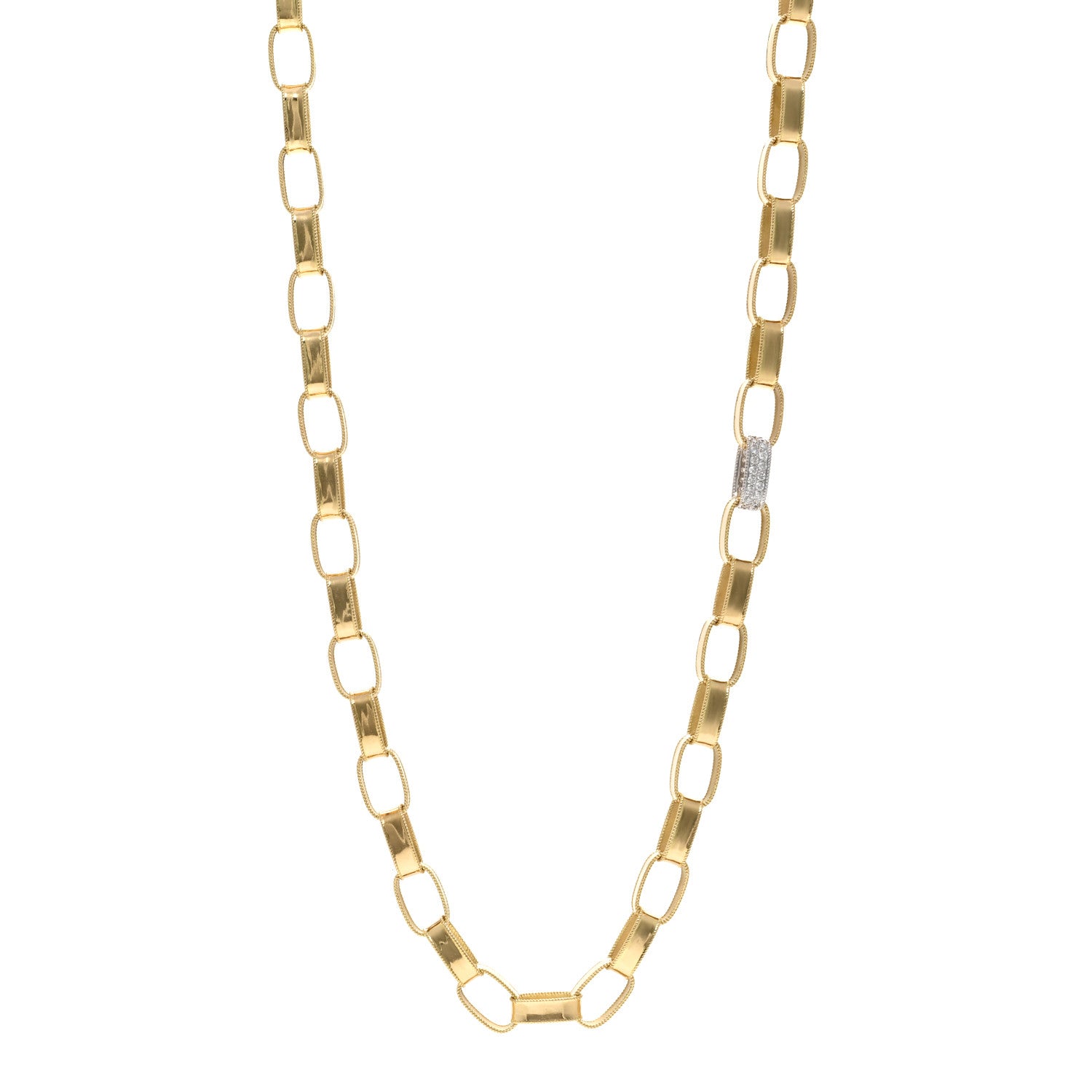Roberto Coin 18K Yellow White Gold Diamond Link Pave Necklace 1 of 4