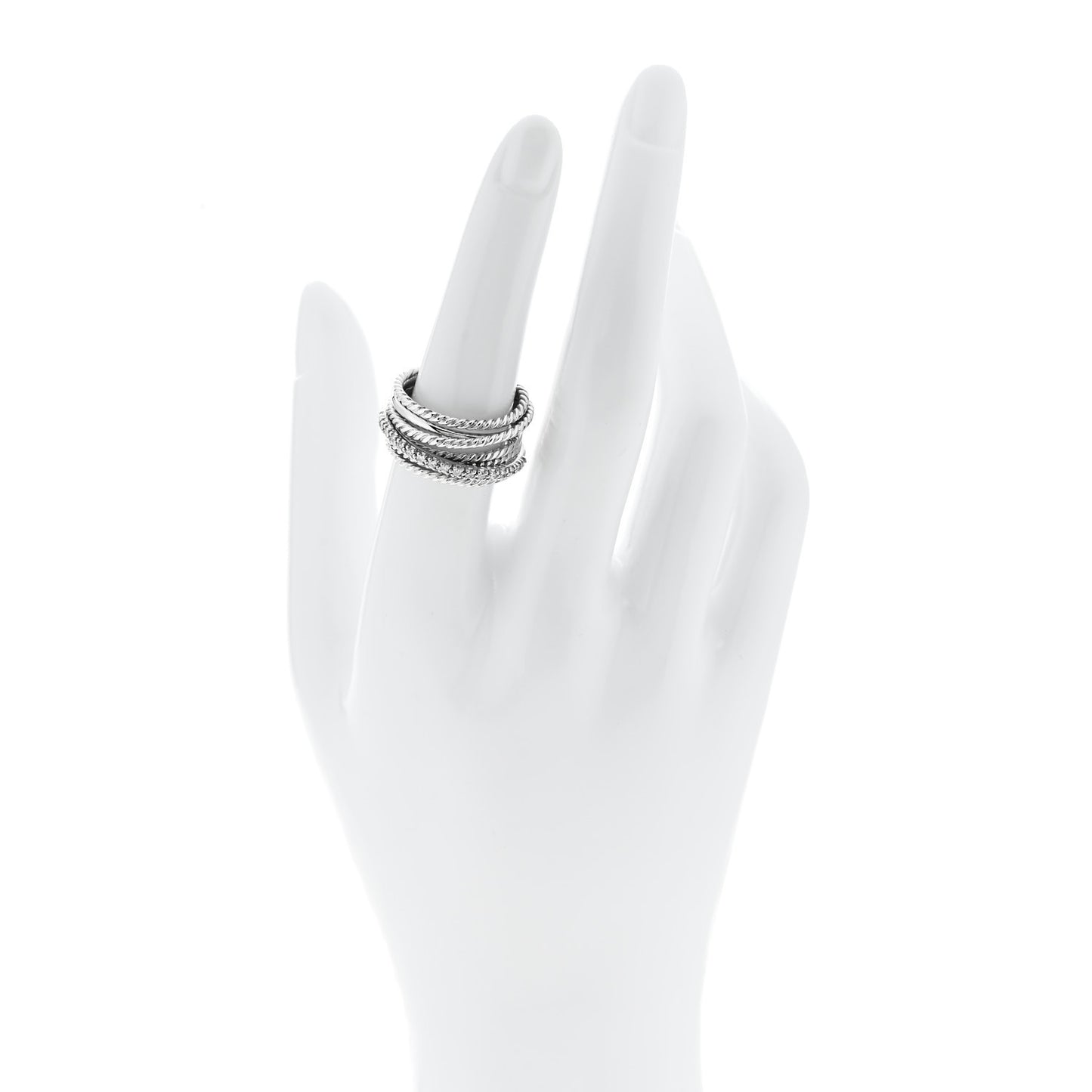 Sterling Silver Diamond 11mm Wide Crossover Cable Ring 54 7