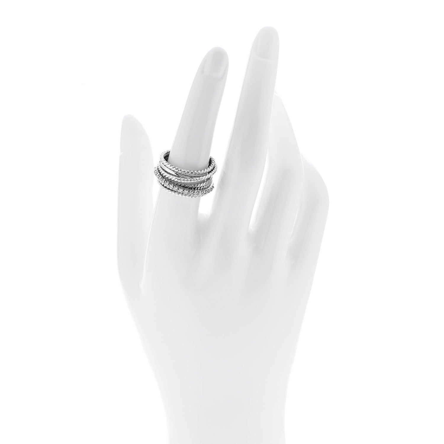 David Yurman Sterling Silver Diamond 11mm Wide Crossover Cable Ring 54 7 2 of 4