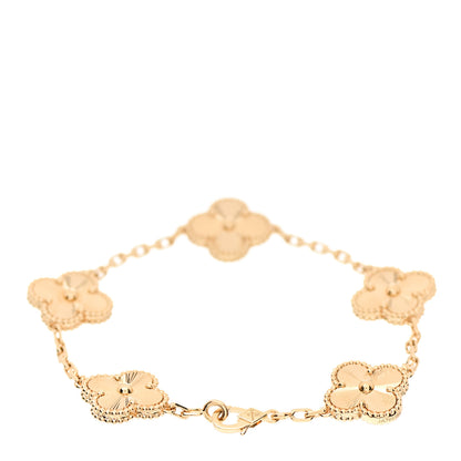 Van Cleef & Arpels 18K Yellow Gold 5 Motifs Guilloche Vintage Alhambra Bracelet 2 of 6