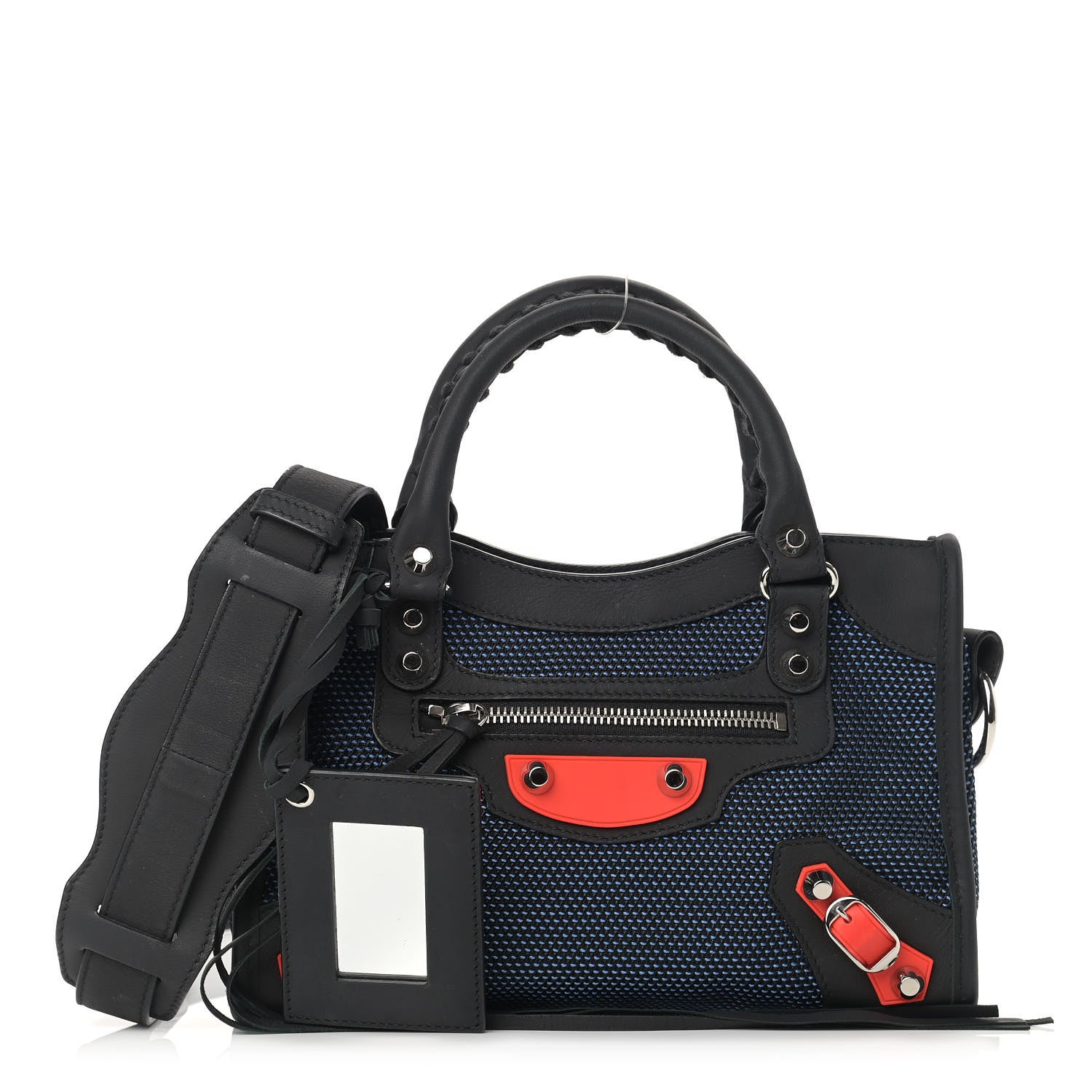 Balenciaga Mesh Agneau Arena Classic Silver Hardware Mini City Black Navy Orange 1 of 11
