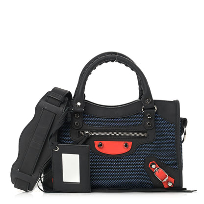 Balenciaga Mesh Agneau Arena Classic Silver Hardware Mini City Black Navy Orange 1 of 11
